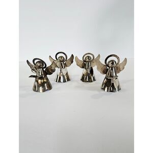 Vintage Regal Silver Co Set of 4 Teardrop Silver Plated Angel Figurine Ornaments